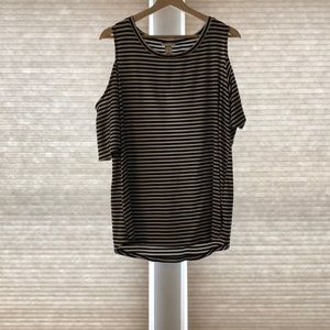 Black striped cold shoulder tee